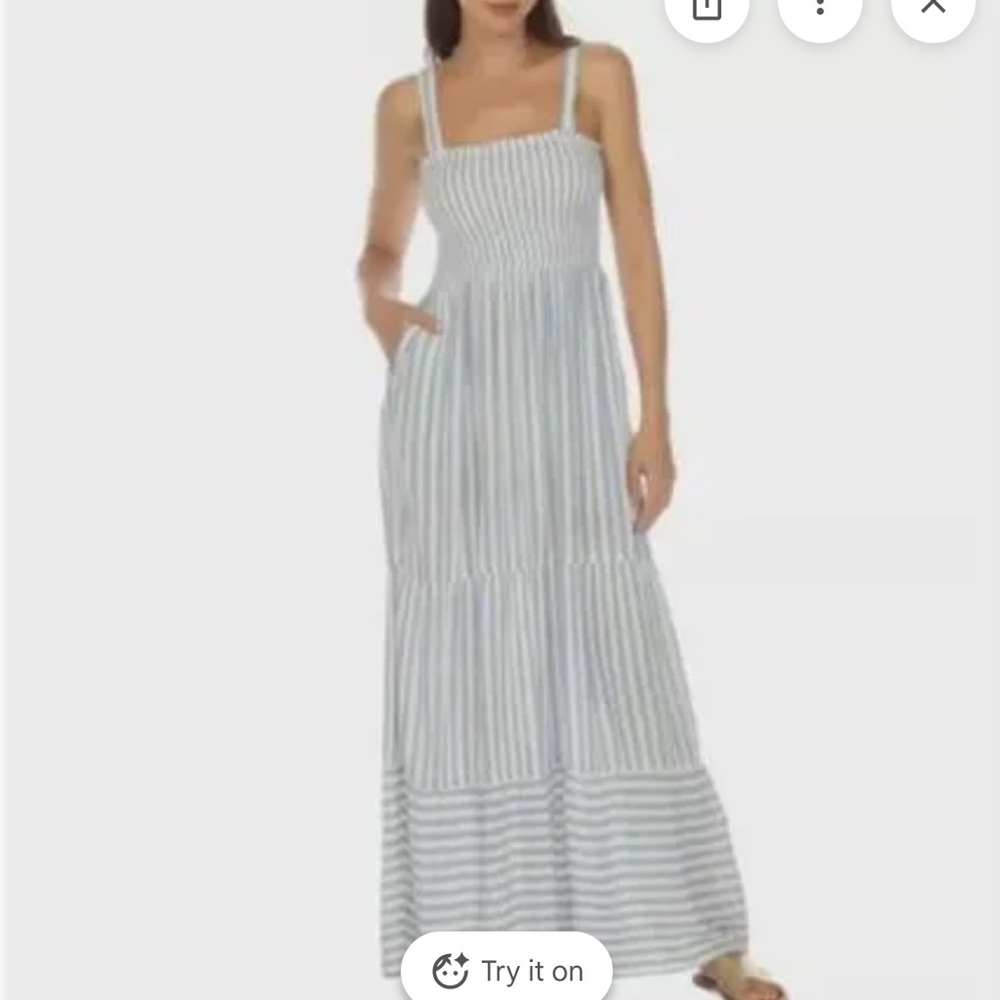 Raviya Women's Striped Maxi Dress in Blue and White NWT Size Medium